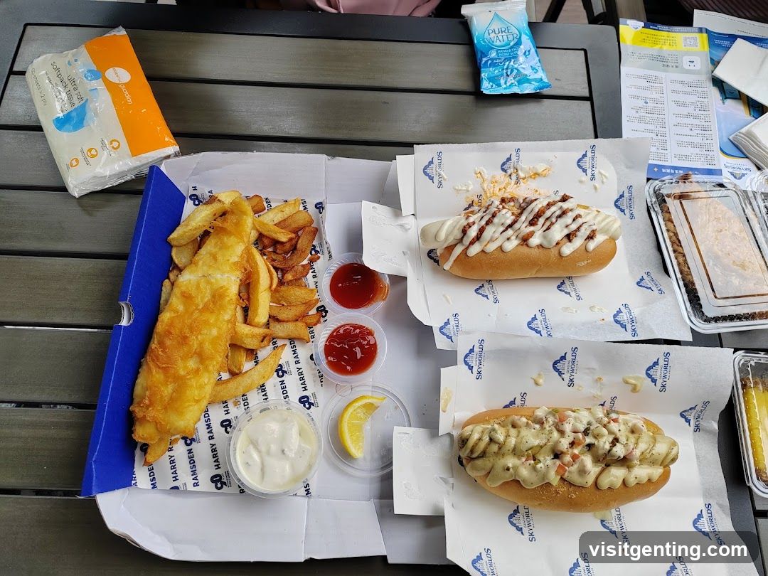 Food and printed materials on table