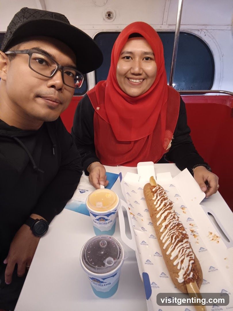 Two people dining inside a vehicle