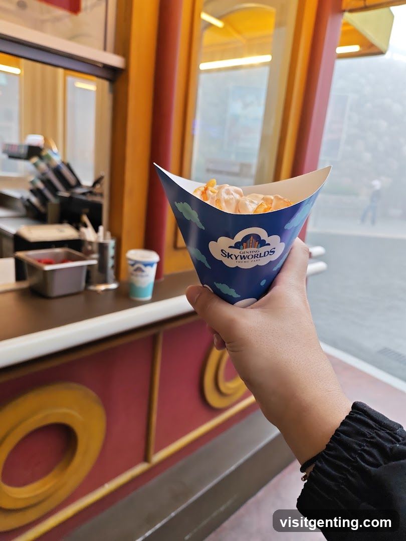 Hand holding food cone at Genting Skyworlds