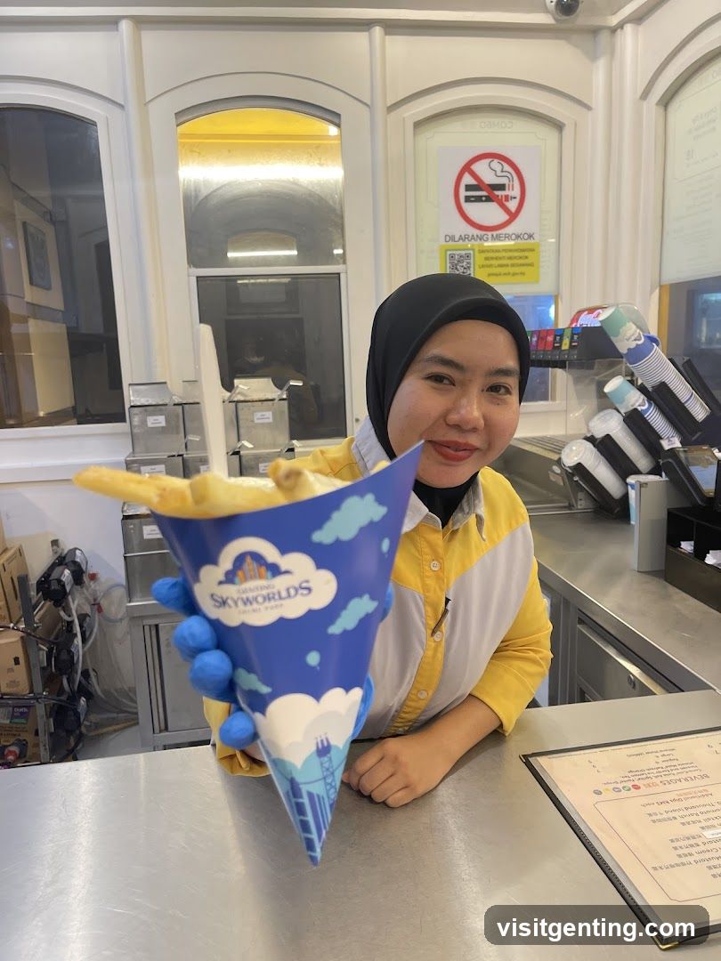 Staff holding food item at counter