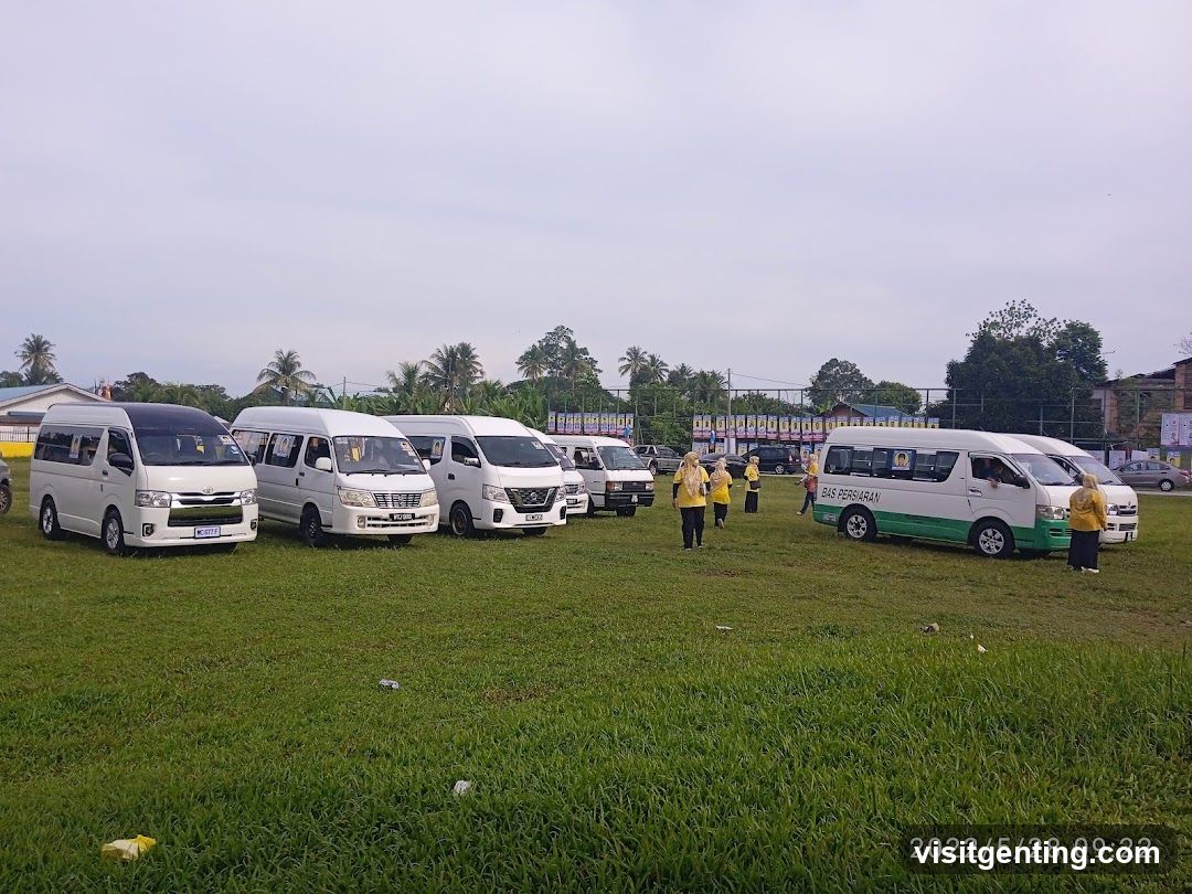 Group of minibuses on grassy field