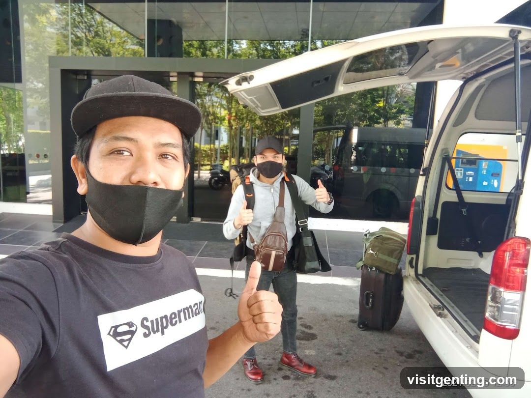 Two individuals at van entrance