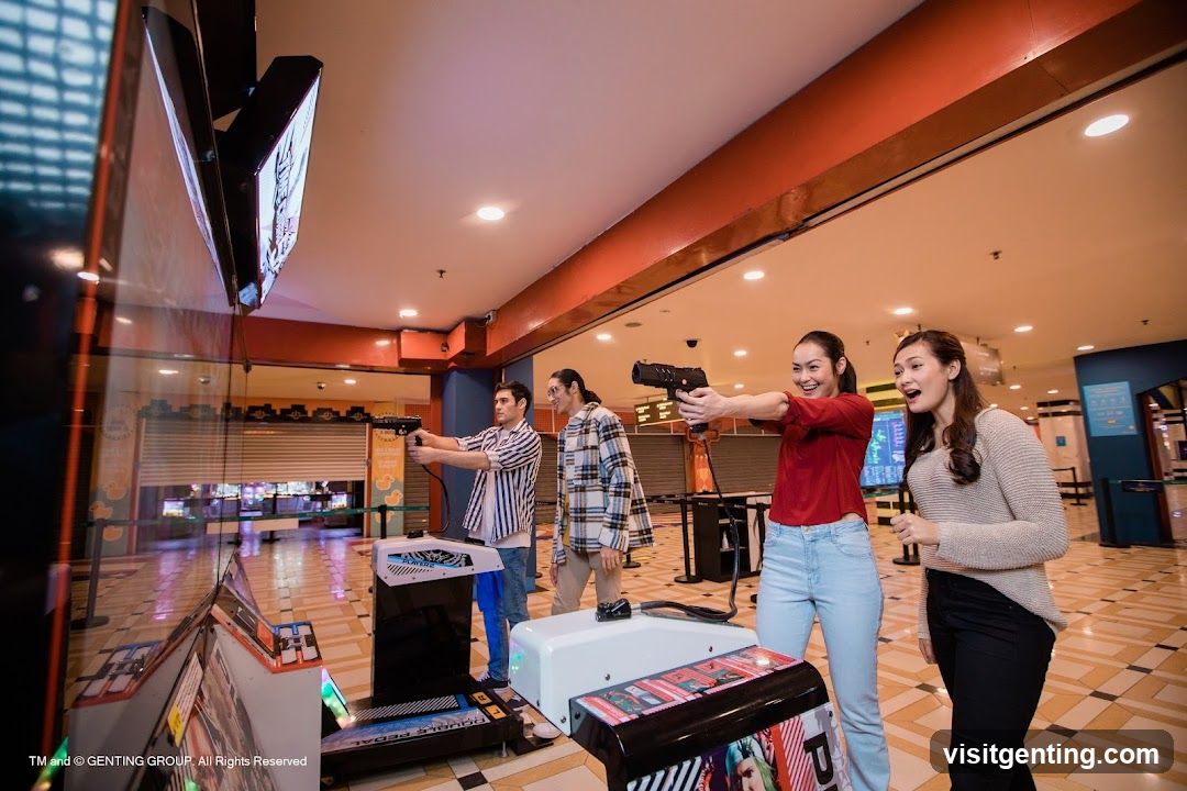 People playing arcade games indoors