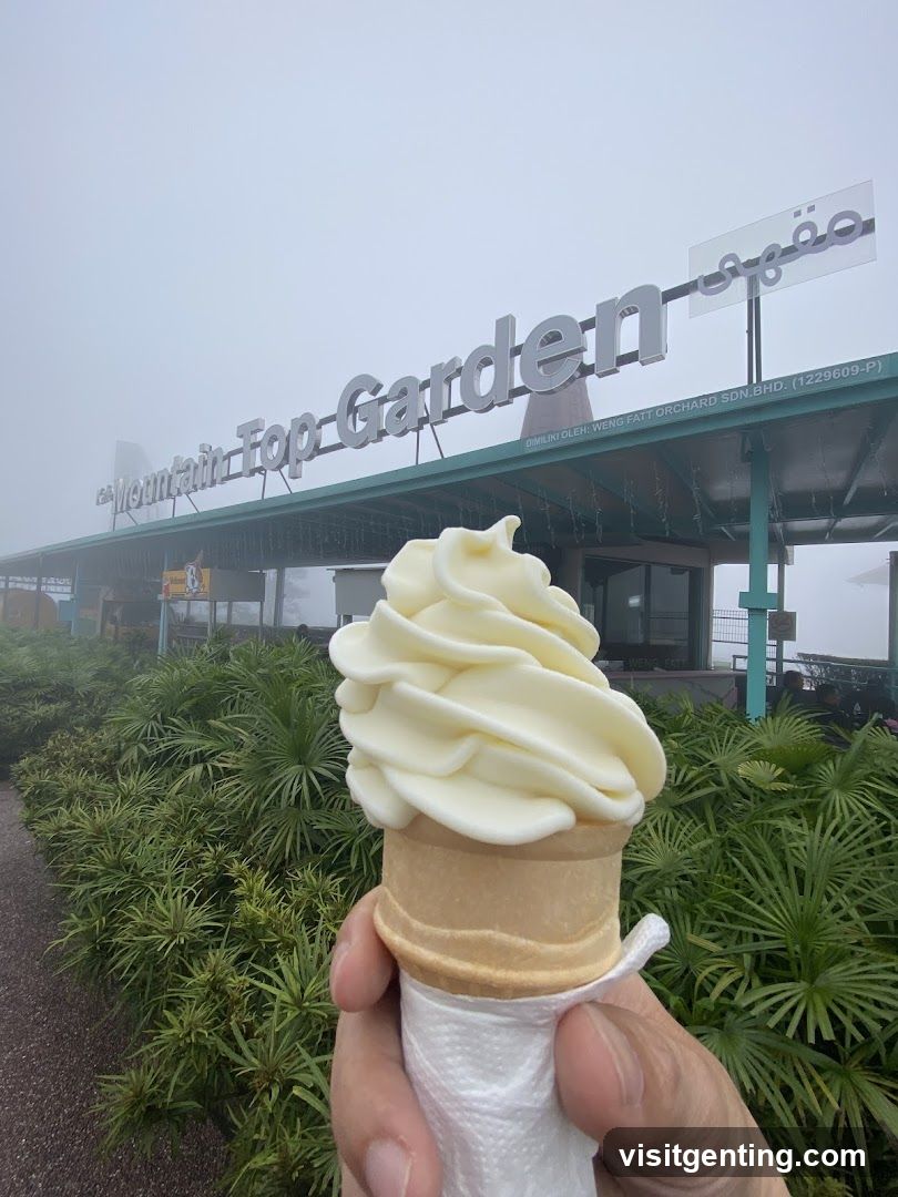 Hand holding ice cream cone at Mountain Top Garden