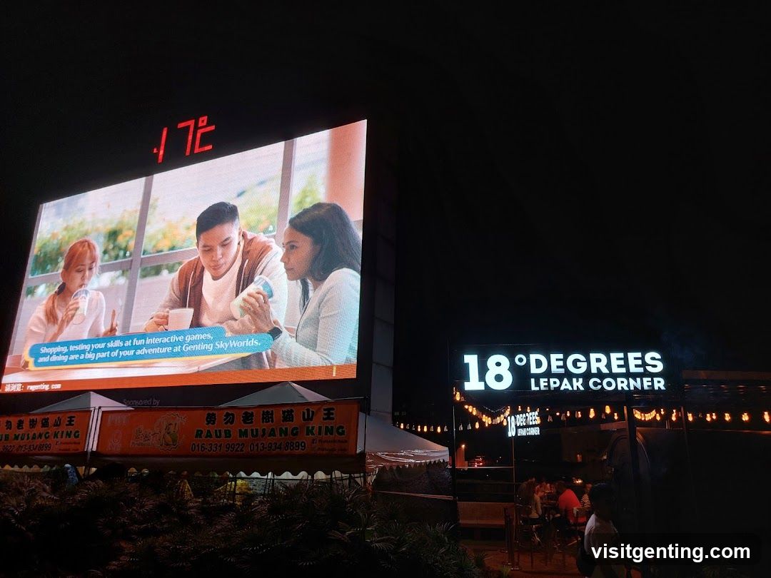 Nighttime outdoor scene at 18° Degrees Lepak Corner