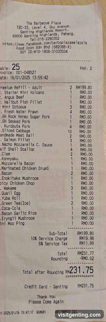 Receipt from The Barbecue Plaza