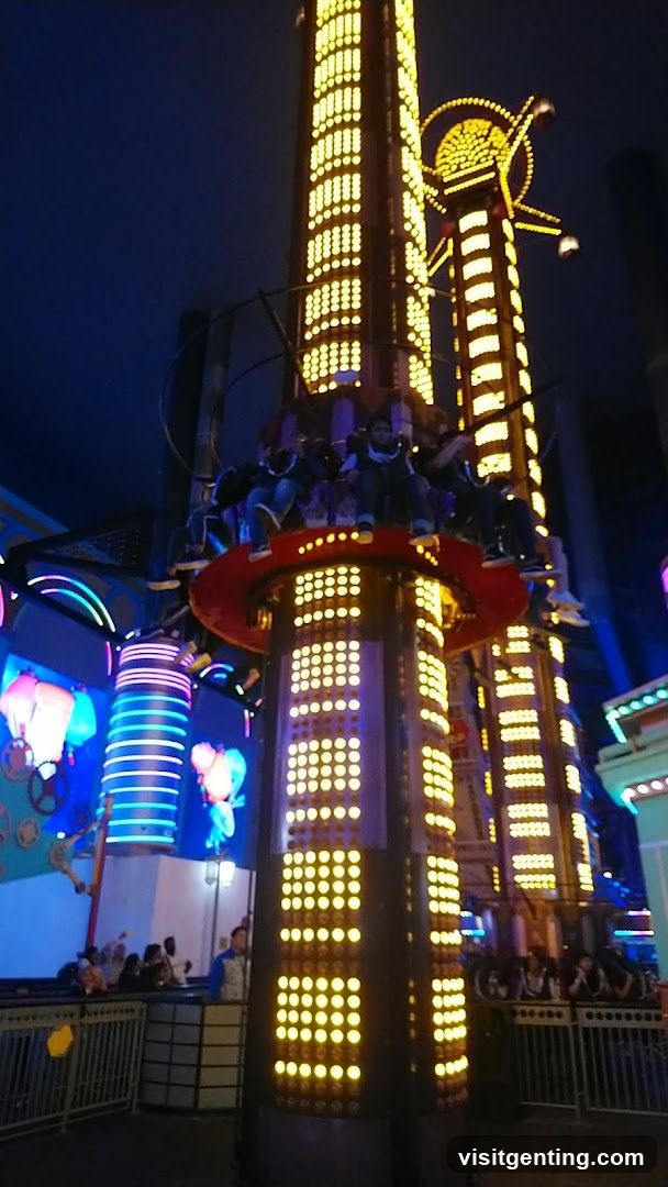 Nighttime amusement park ride