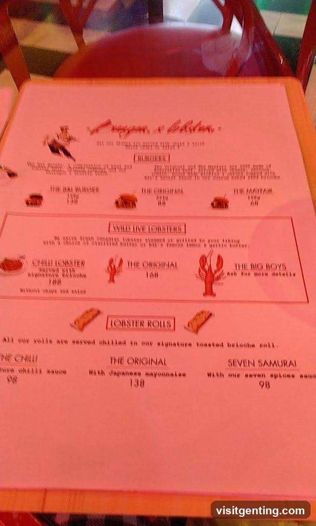 Lobster & Burger Menu