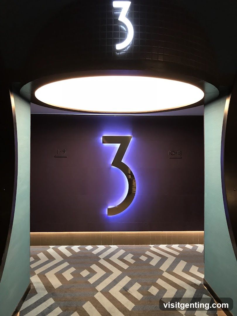 Interior hallway with illuminated number 3