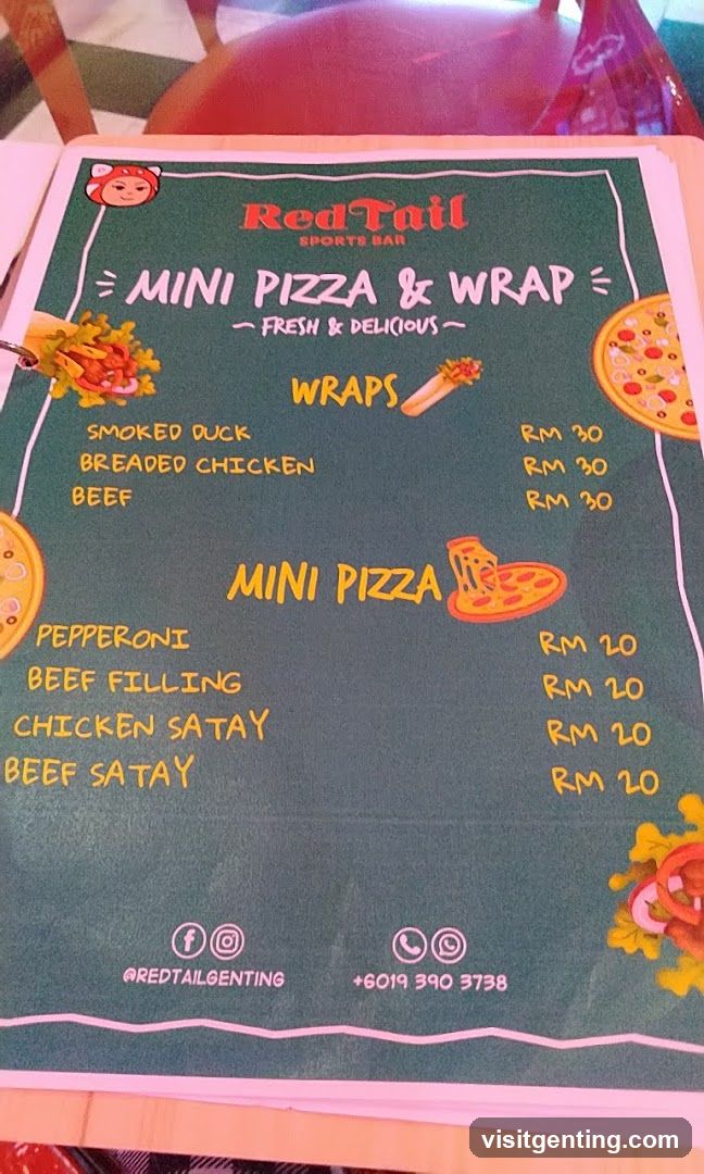 RedTail Sports Bar - Mini Pizza & Wrap Menu