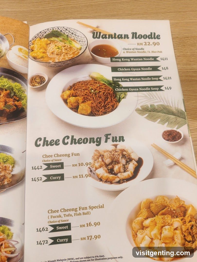 Wanton Noodle and Chee Cheong Fun Menu