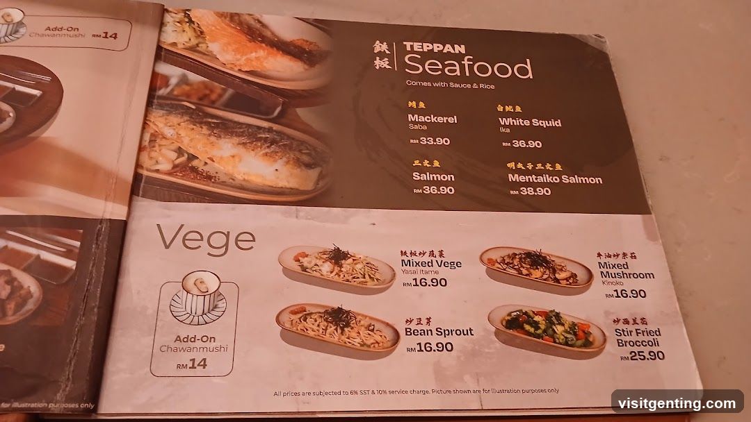 Teppan Seafood Menu Section