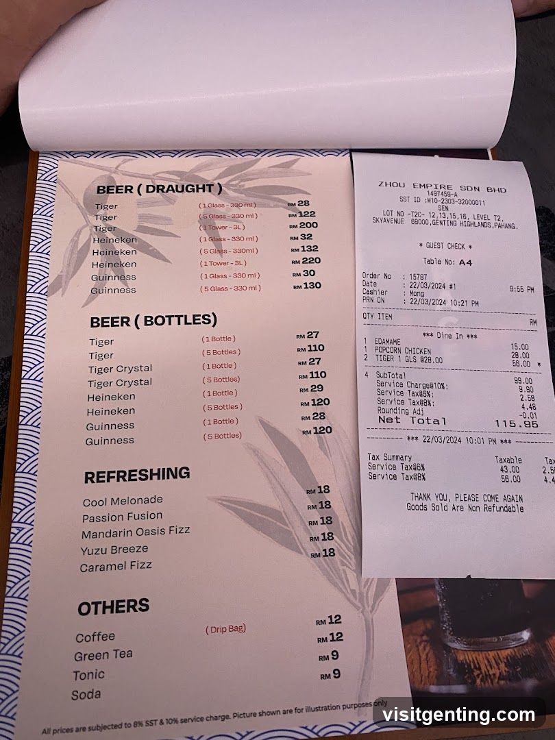 Receipt and Menu