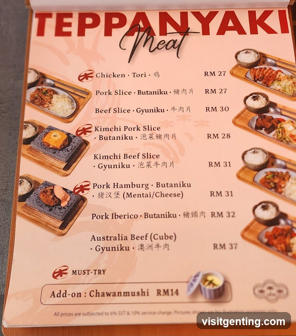 Teppanyaki Meat Menu