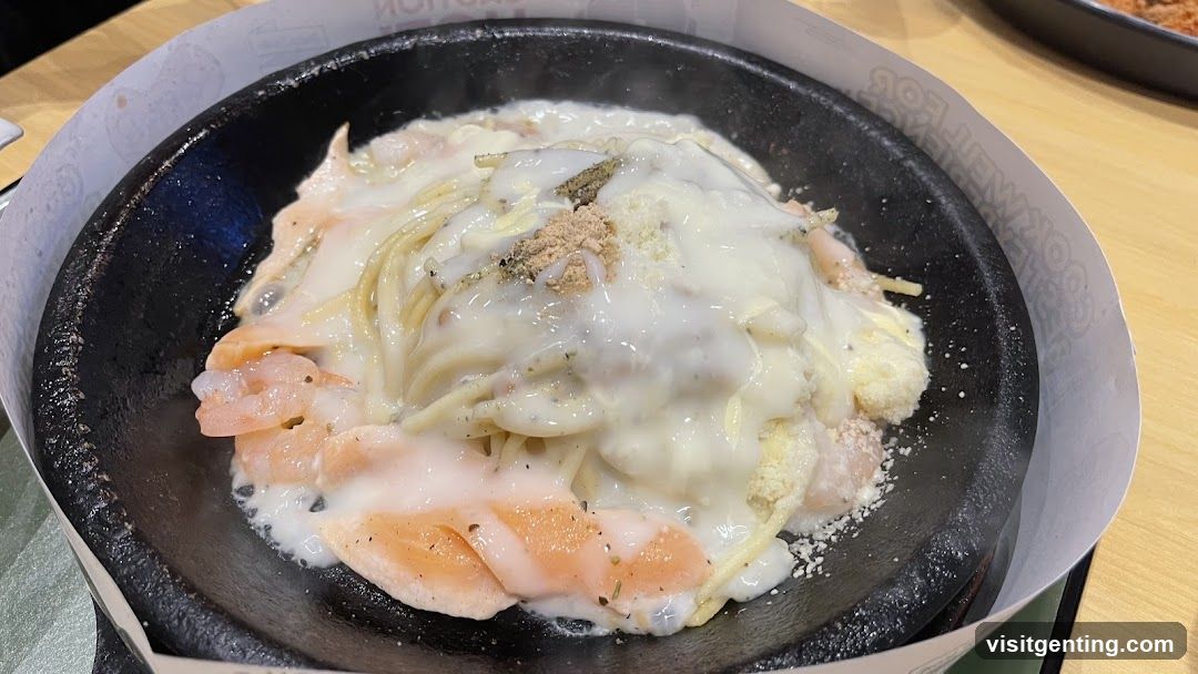 Food dish in black stone bowl