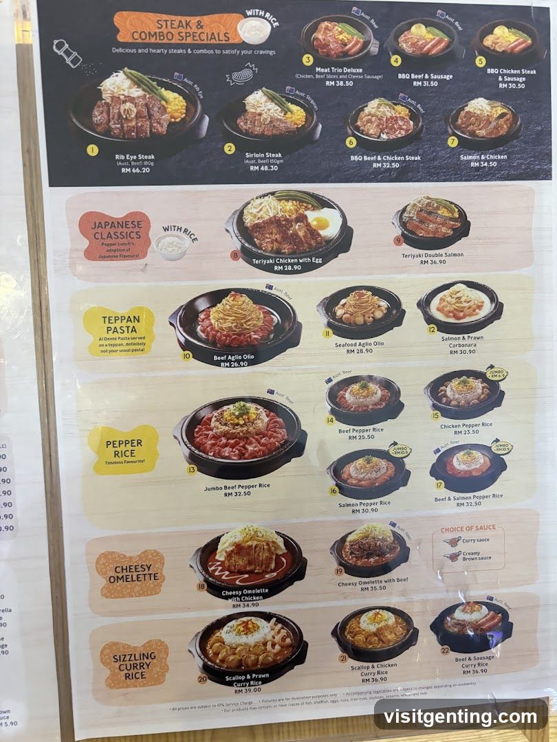 Steak & Combo Specials Menu