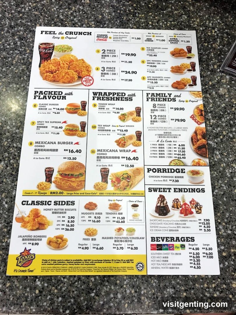 Texas Chicken Menu
