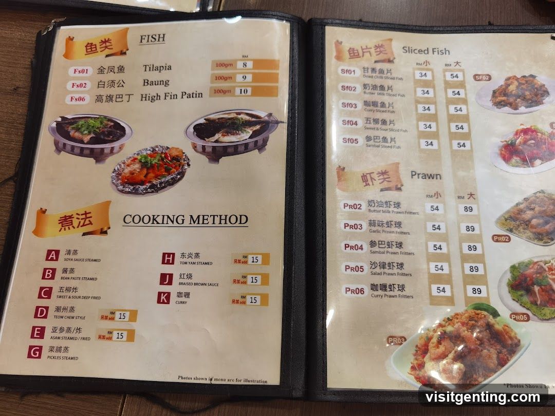Fish and Prawn Menu with Cooking Methods