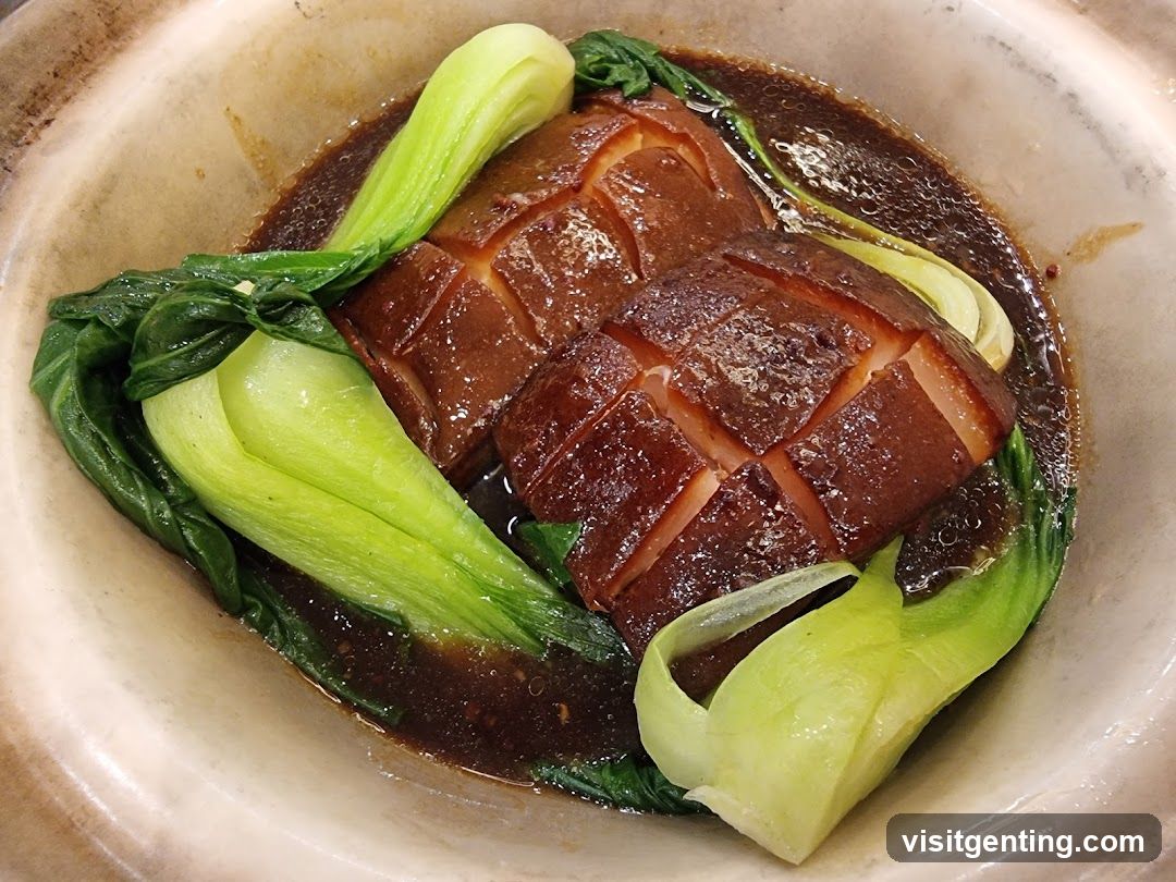 Ceramic Bowl with Braised Pork and Bok Choy
