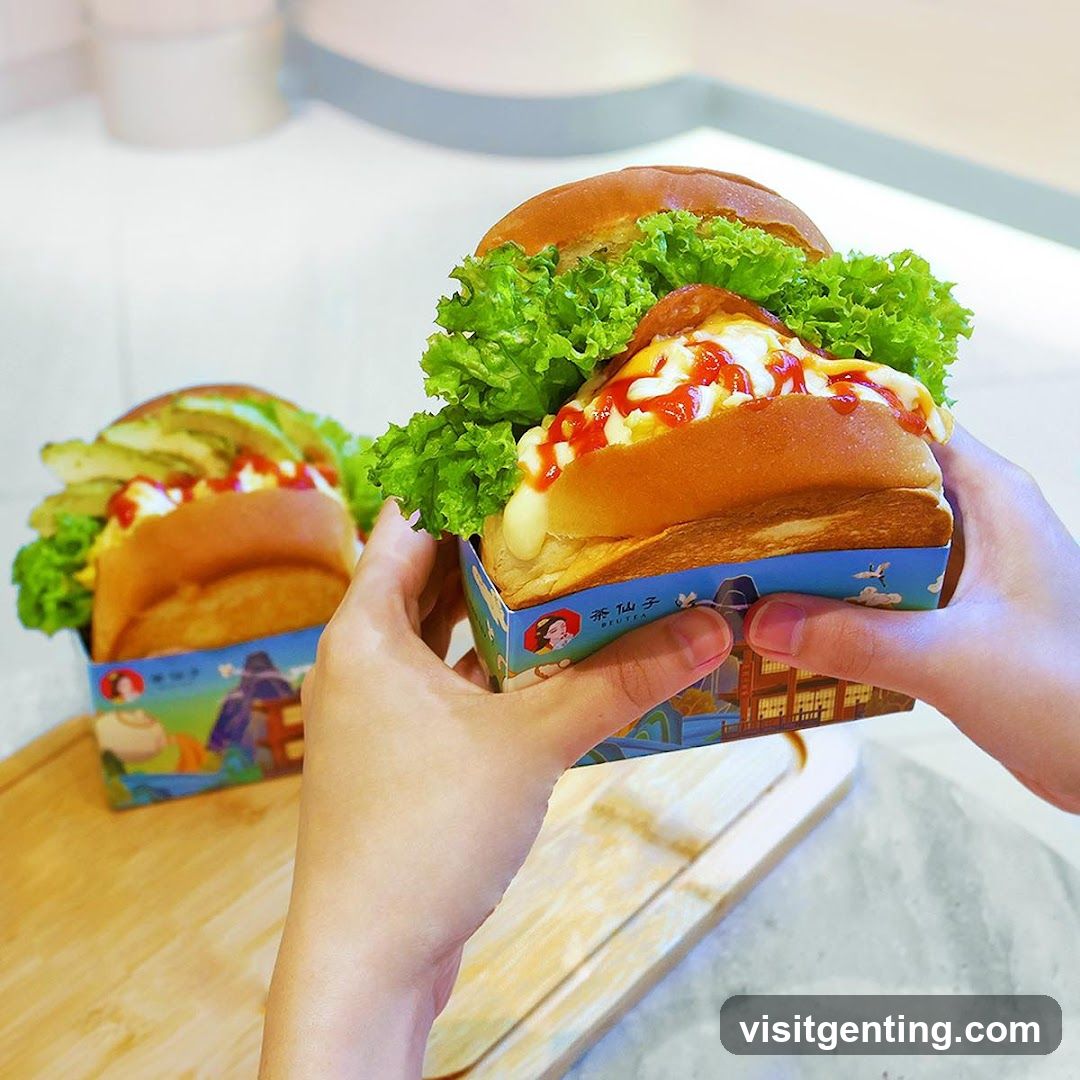 Hands holding burger in branded box