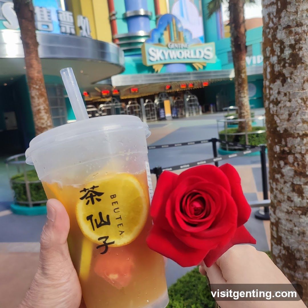 Tea and rose in front of Genting Skyworlds