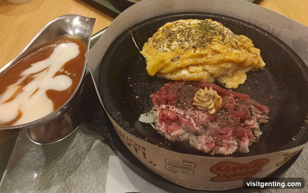 Food Plate with Grilled Meat and Omelette