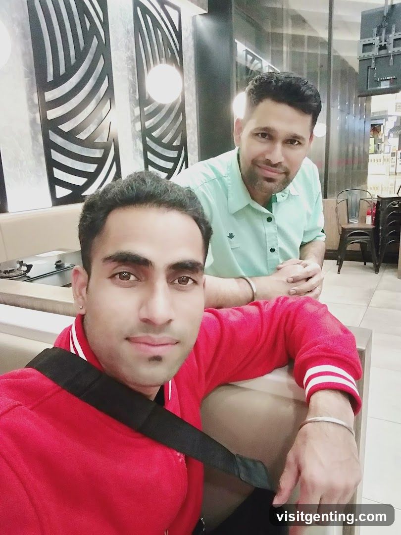 Two men in a restaurant interior
