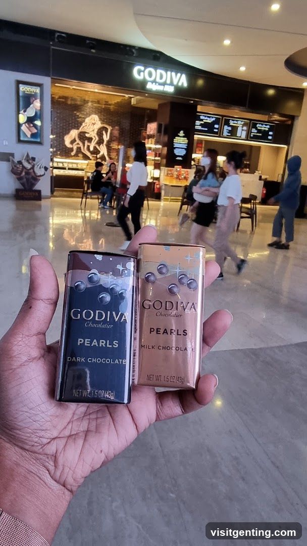 Hand holding Godiva chocolates in shopping mall