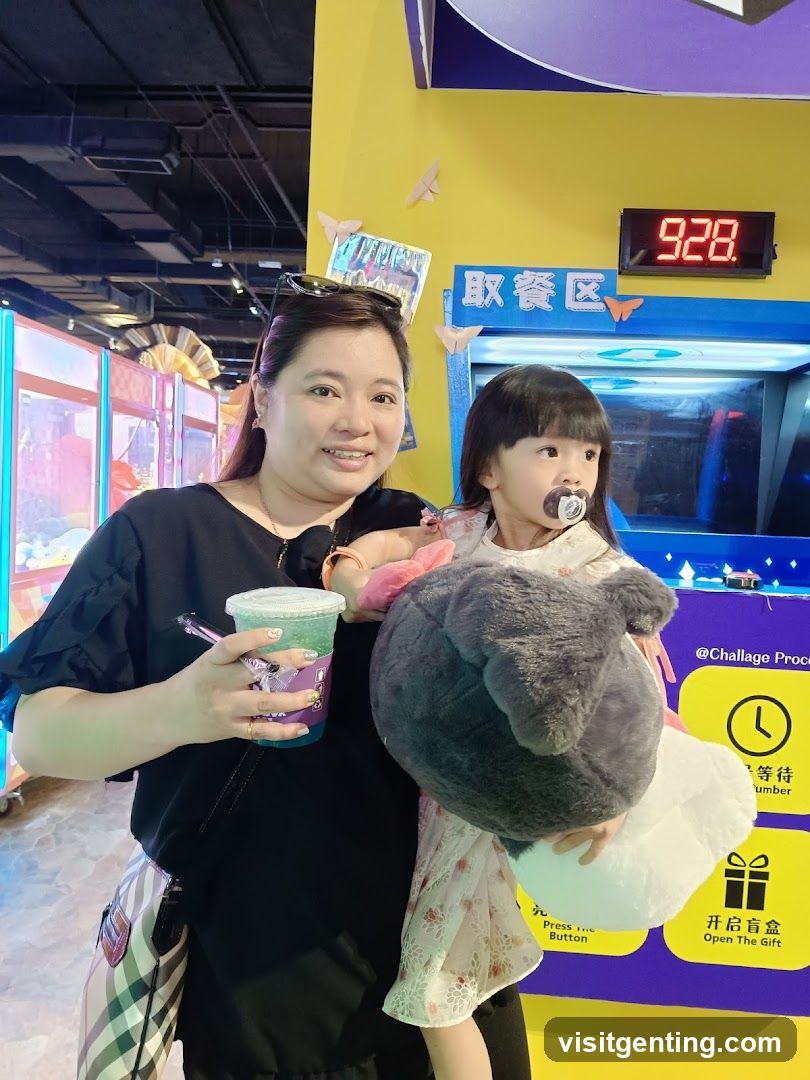 Mother and child at indoor entertainment venue