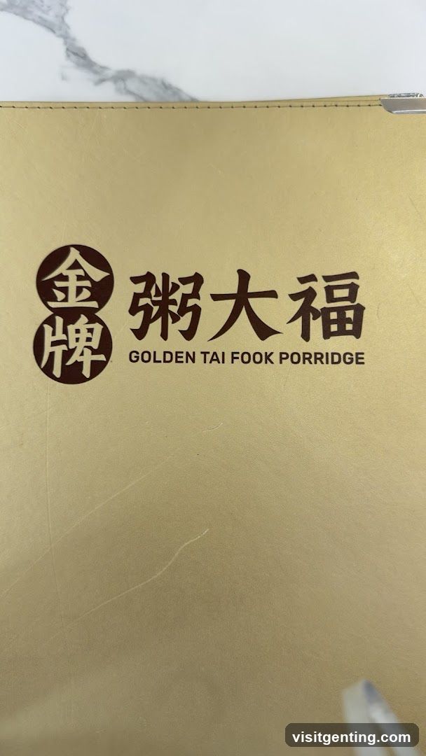 Golden Tai Fook Porridge Menu Cover