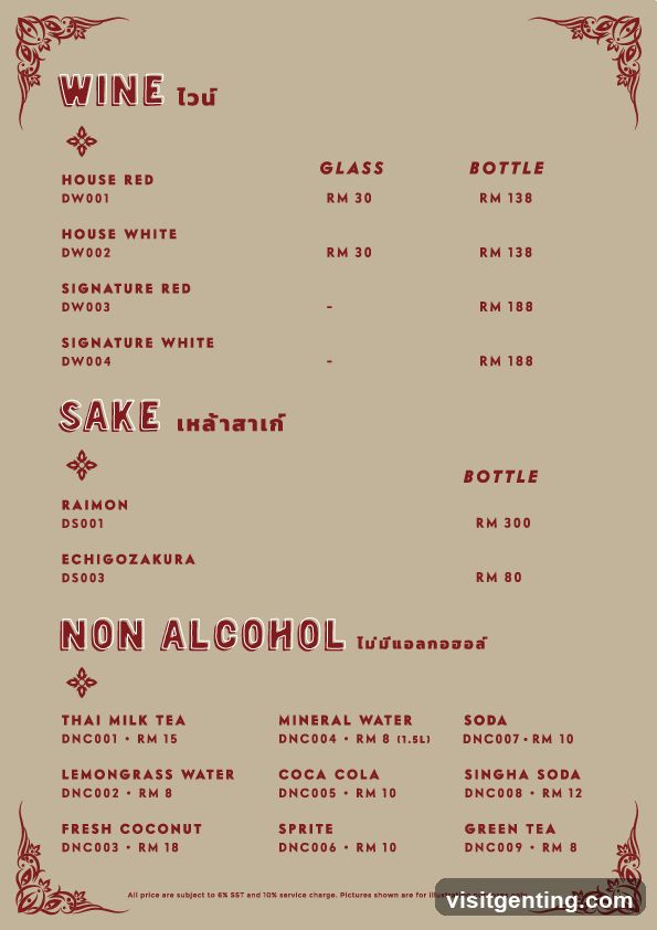Wine, Sake, and Non-Alcohol Menu