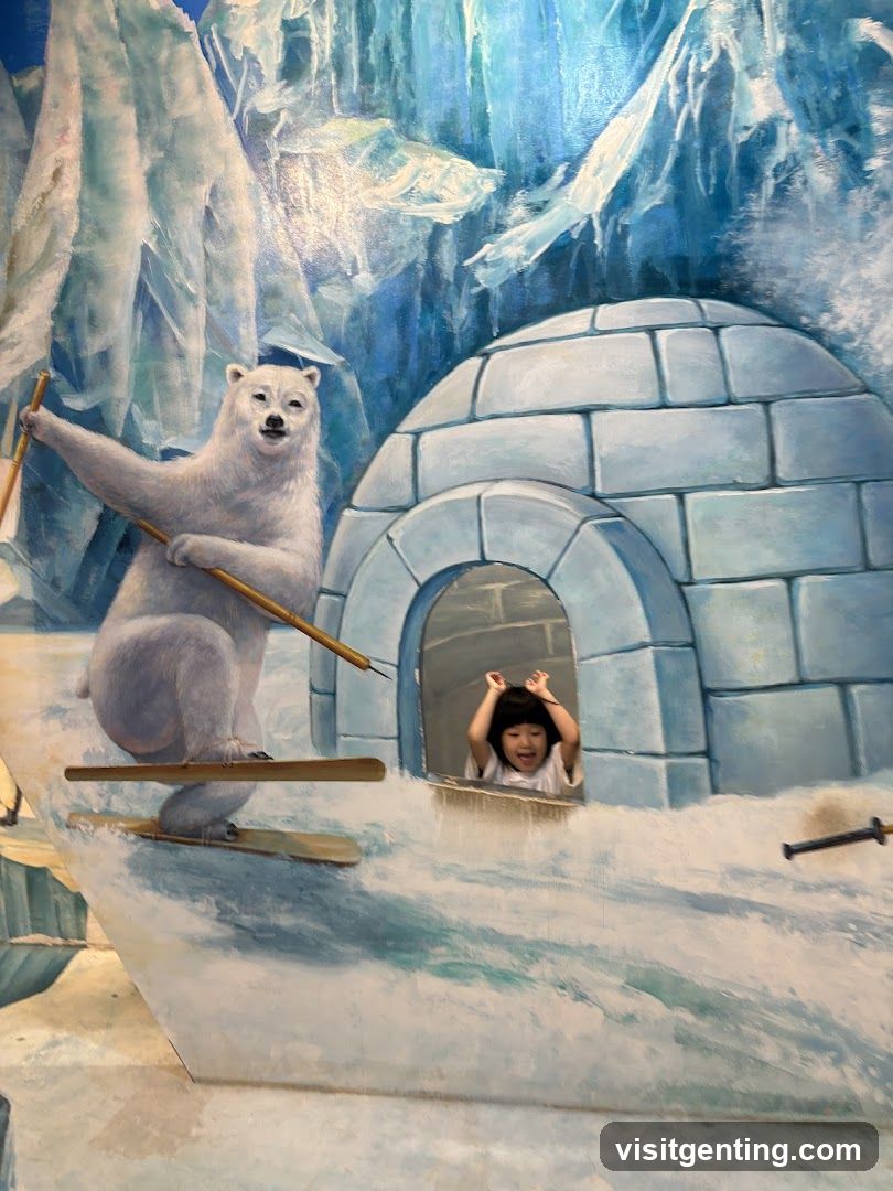 Child in Iceberg-themed 3D Art Installation