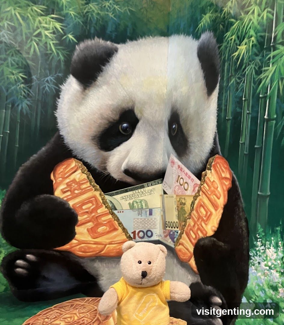 Panda-themed display with stuffed bear