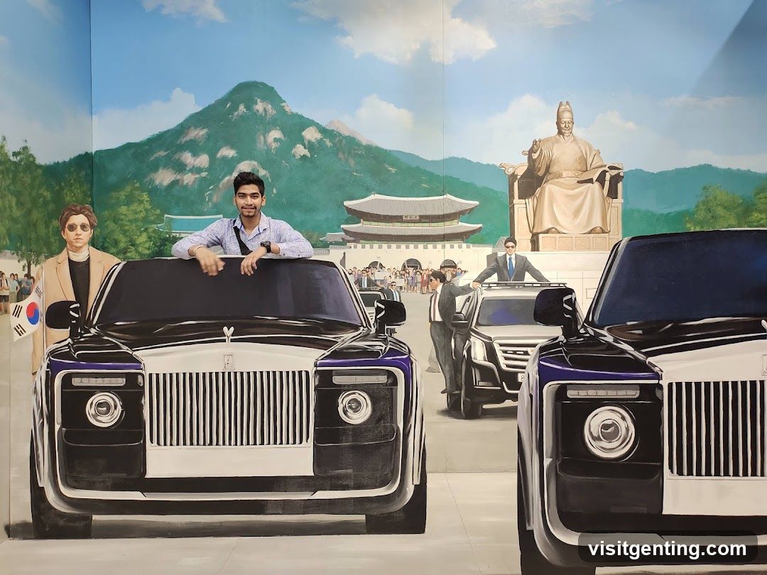 Photo of man posing with cutouts in front of painted backdrop