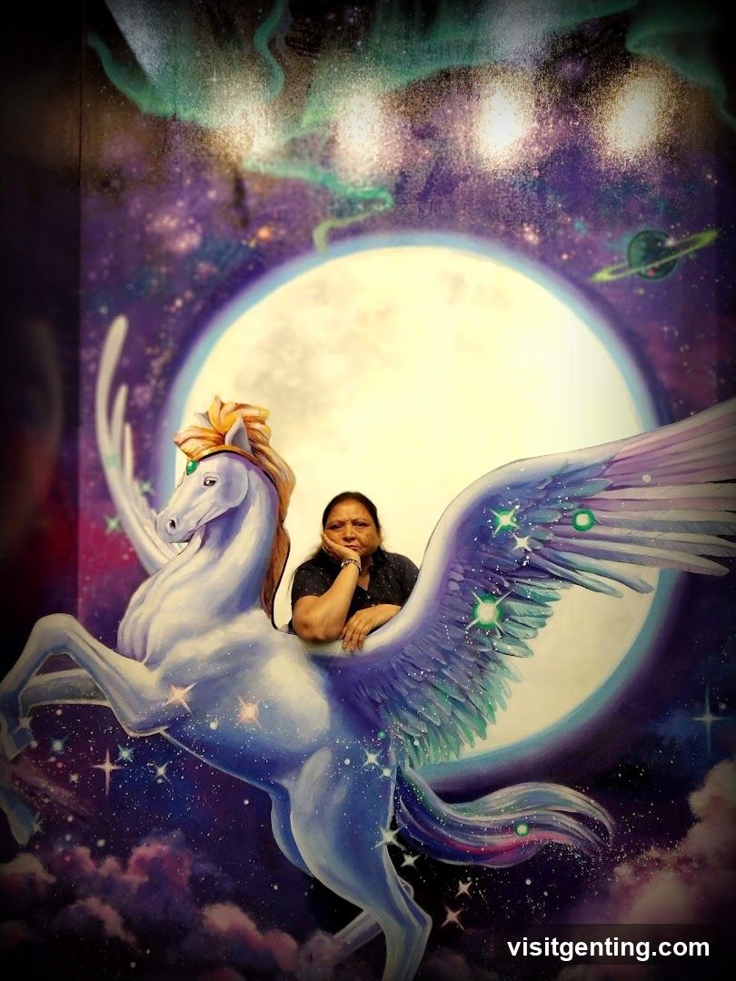 Person posing in front of mural