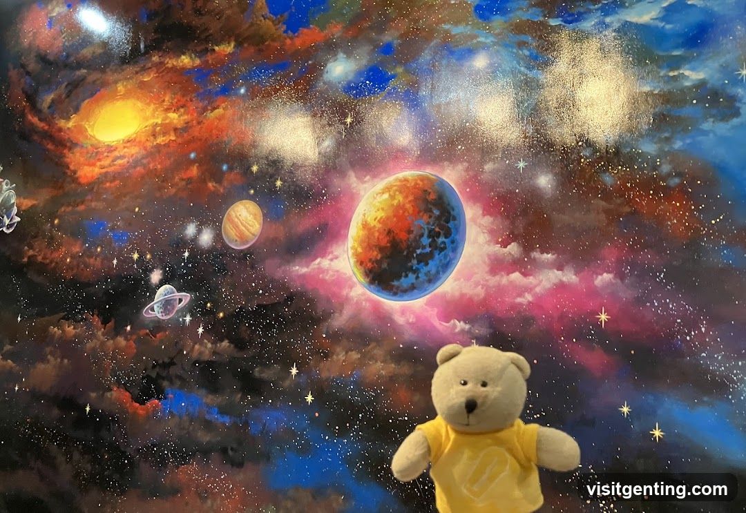 Teddy bear in cosmic mural