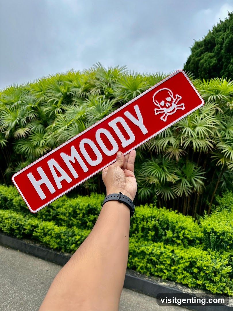 Hand holding red sign with skull symbol