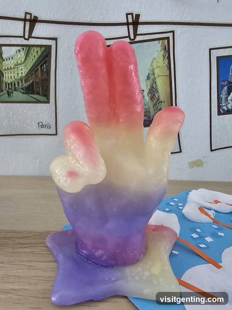 Hand-shaped Sculpture on Wooden Surface