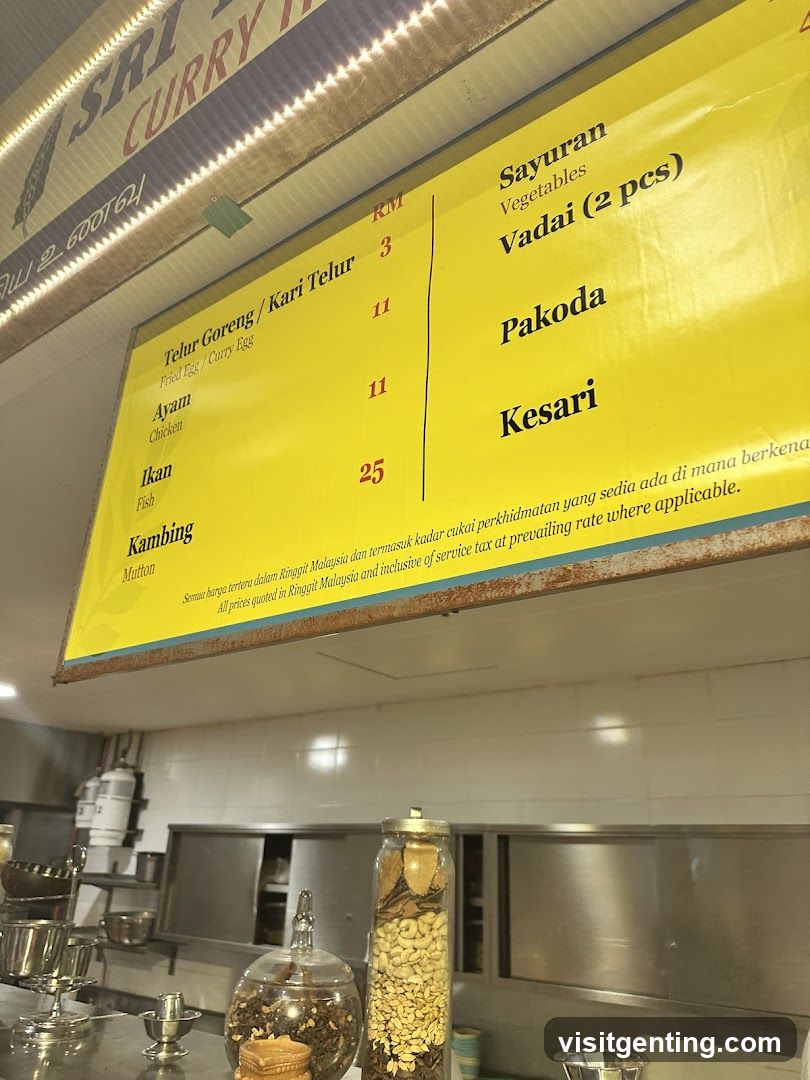 Sri Curry Menu Board