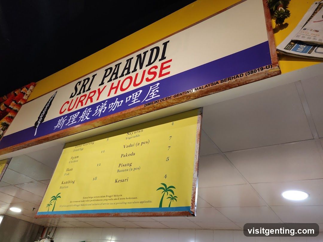 Sri Paandi Curry House Menu Board