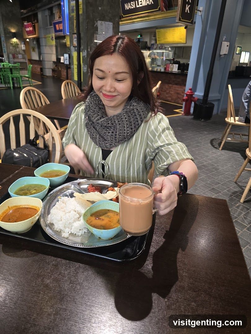 Woman dining in food court