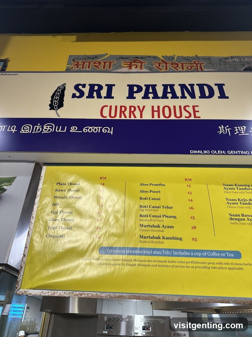 Sri Paandi Curry House Menu