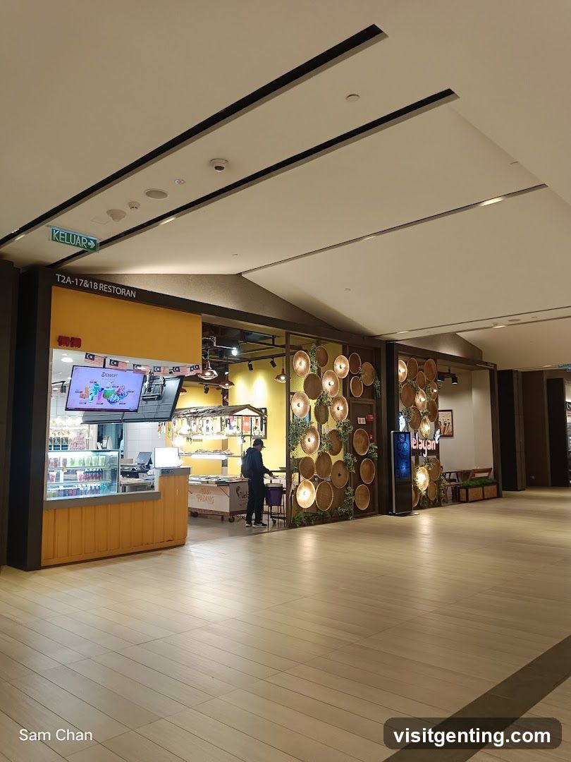 Interior of a shopping mall food court area