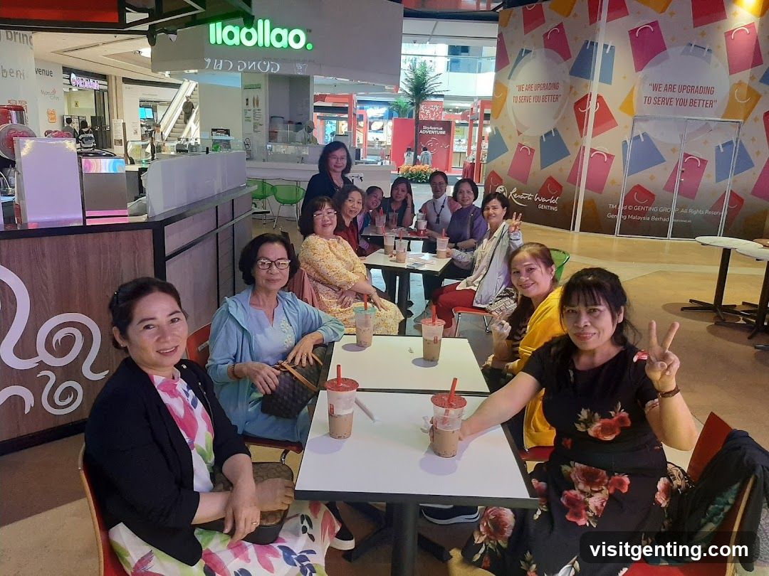 Group photo in shopping mall cafe