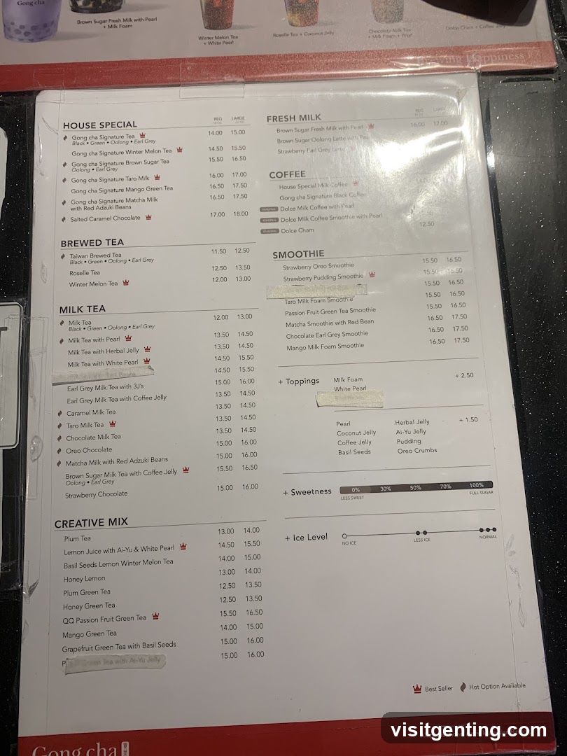Gong Cha Menu