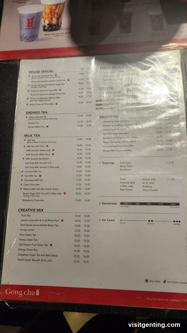 Gong Cha Menu
