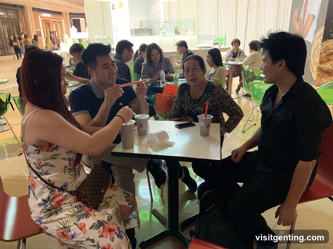Group dining in a food court