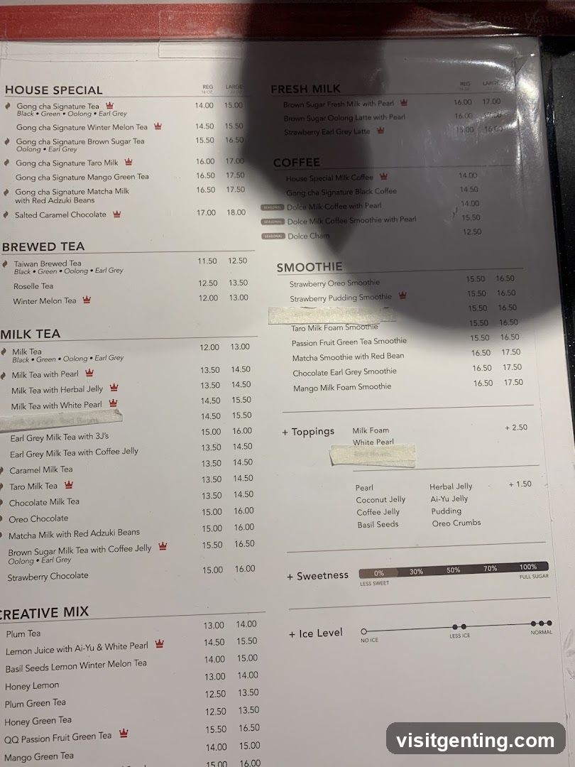 Tea and Milk Shop Menu