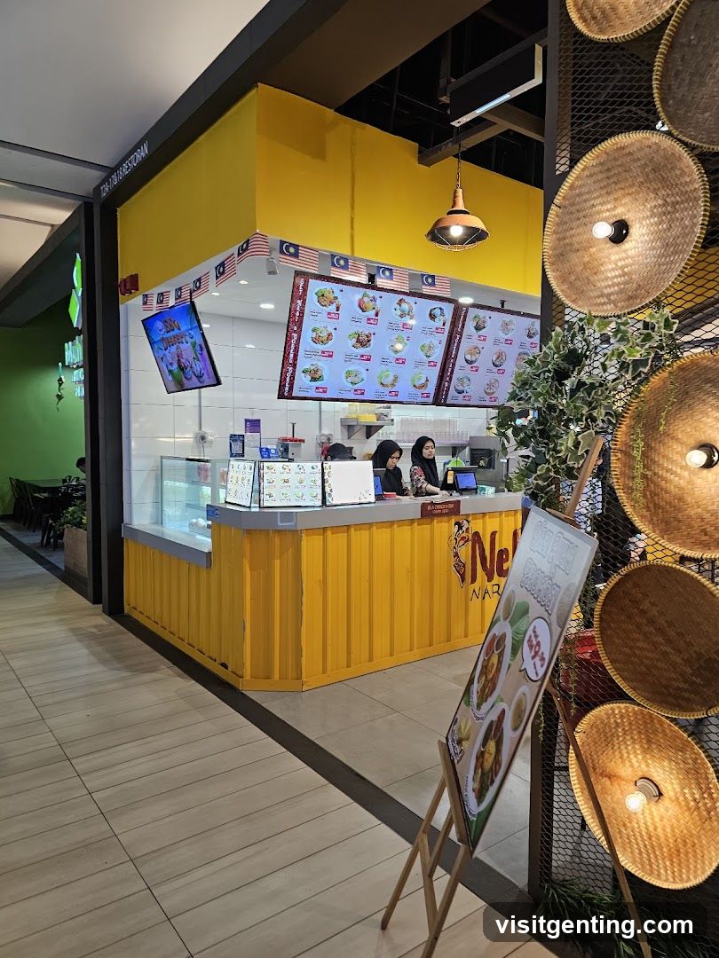 Food stall interior with yellow facade