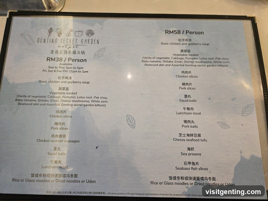 Genting Secret Garden Hotpot Menu